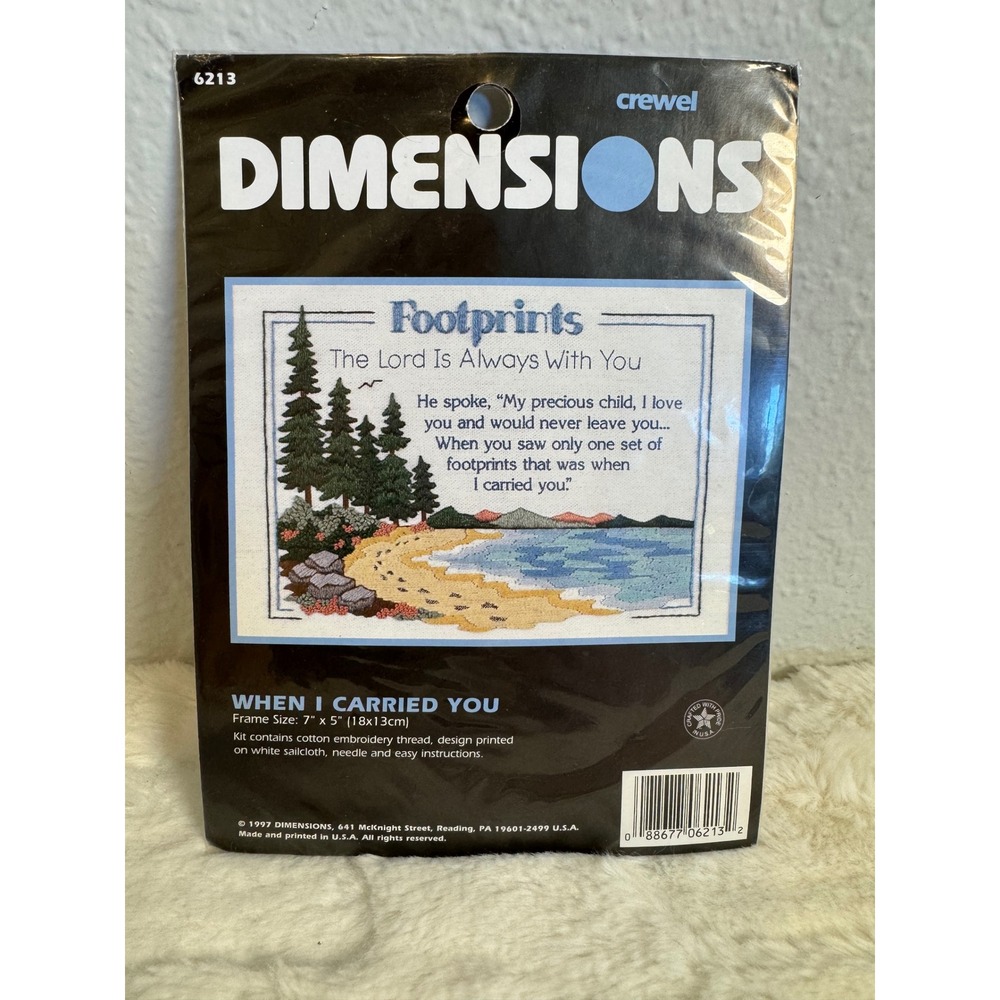 Dimensions Crewel Embroidery Kit 6213 Footprints When I Carried You Vintage 1997